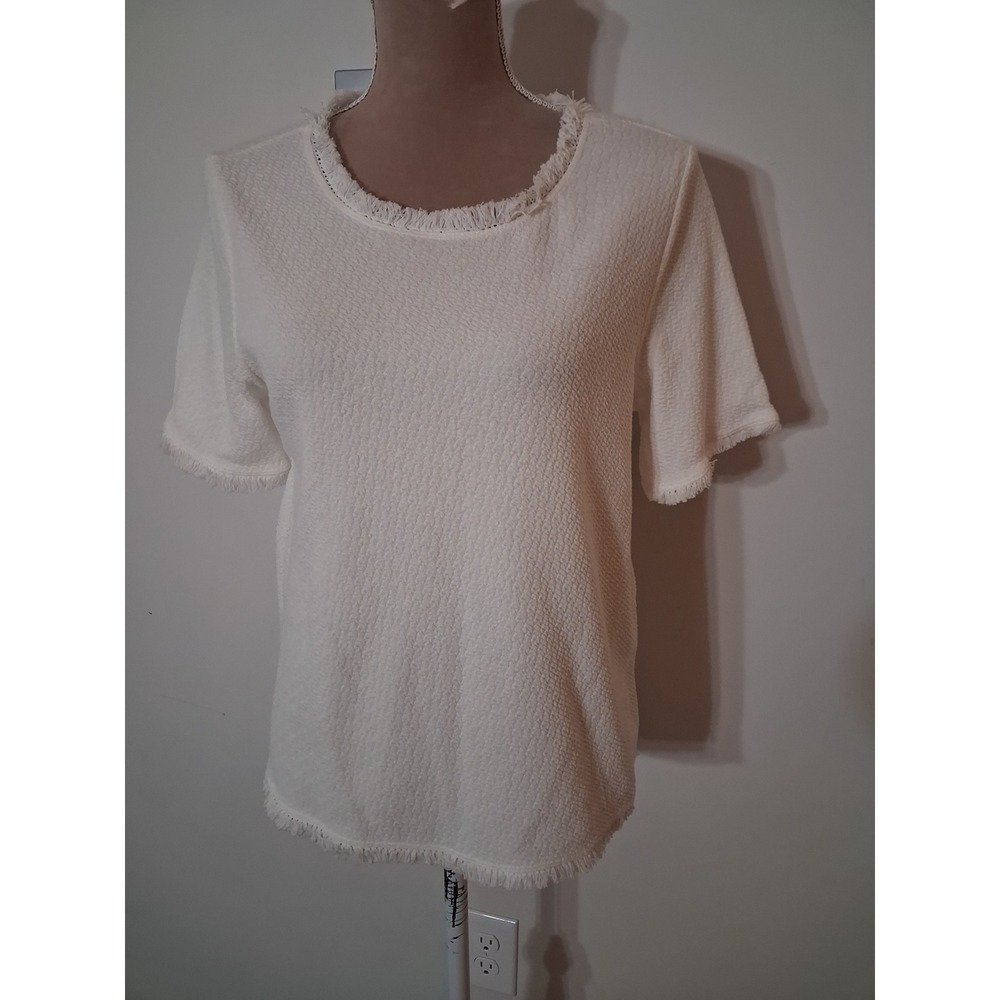 Green Envelope Los Angeles White Textured Fringe Trim Top Large Modest New